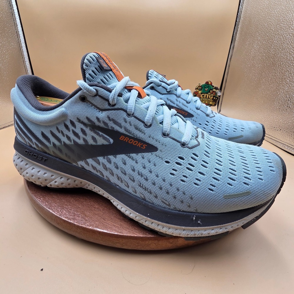 Brooks Ghost 13 Mens Running Shoes Light Blue Grey Orange 1203381B435 Size 9